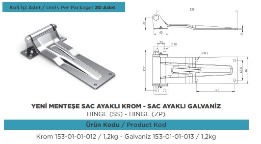 KAPALI KASA ARKA KAPAK YENI MENTESE SAC LAMA AYAKLI KROM 8,5MM DELIKLI